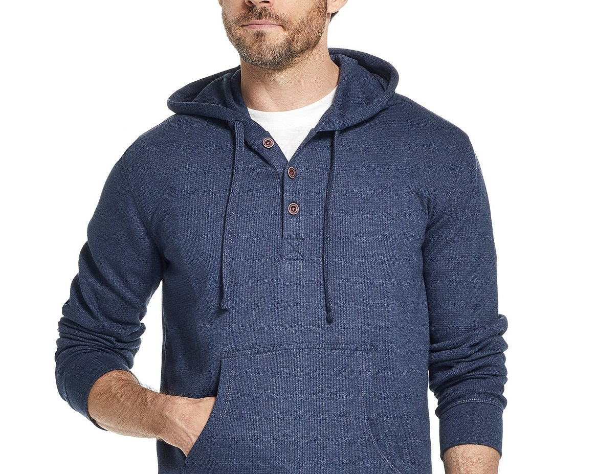 Moletom com capuz Henley texturizado vintage masculino à prova de intempéries, tamanho médio, marinho
