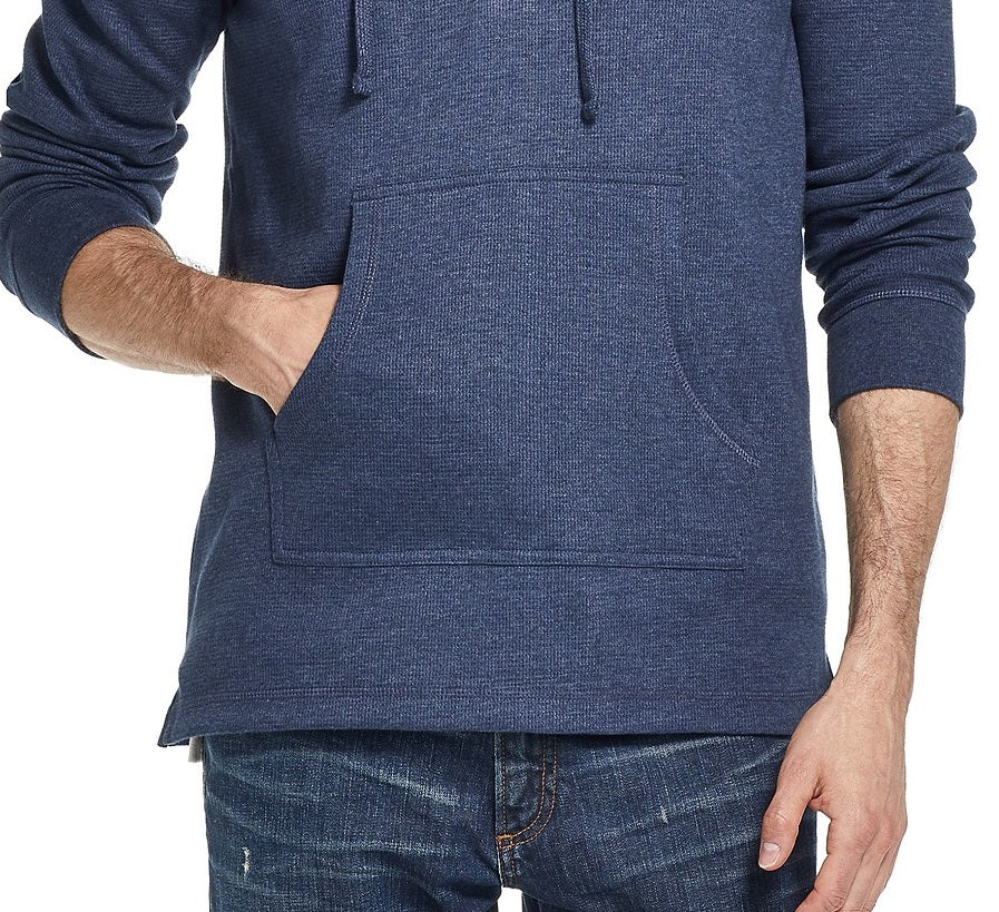 Moletom com capuz Henley texturizado vintage masculino à prova de intempéries, tamanho médio, marinho