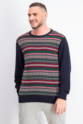 Suéter masculino Fair Isle à prova de intempéries, azul-marinho, tamanho 2, extra grande