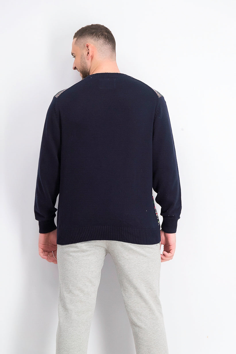 Suéter masculino Fair Isle à prova de intempéries, azul-marinho, tamanho 2, extra grande