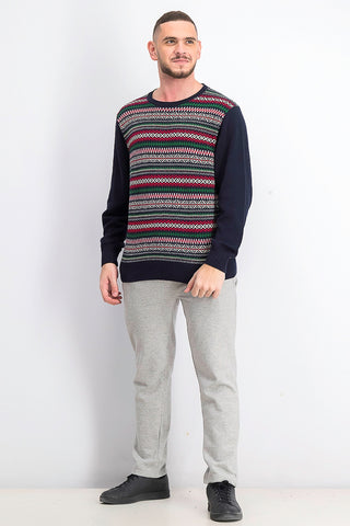Suéter masculino Fair Isle à prova de intempéries, azul-marinho, tamanho 2, extra grande