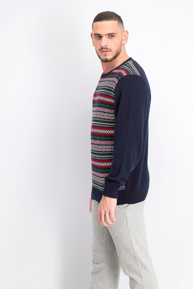 Suéter masculino Fair Isle à prova de intempéries, azul-marinho, tamanho 2, extra grande