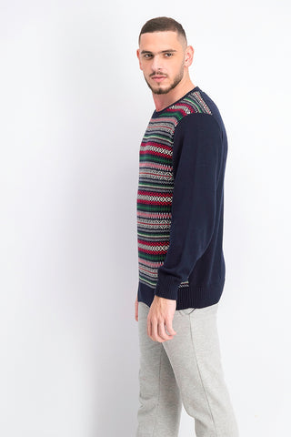 Suéter masculino Fair Isle à prova de intempéries, azul-marinho, tamanho 2, extra grande