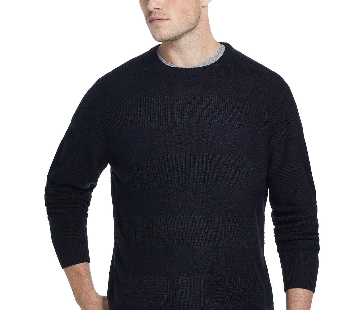 Suéter listrado masculino vintage à prova de intempéries, macio e com toque macio, preto, tamanho XX-G