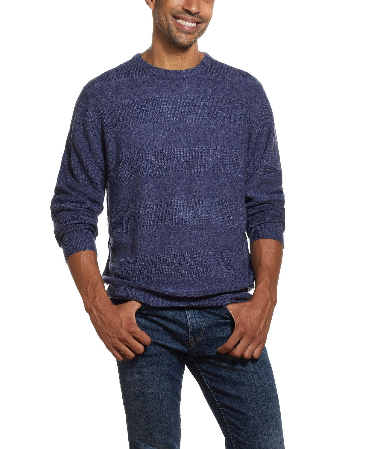 Suéter listrado masculino vintage à prova de intempéries, toque suave, azul, tamanho 3, extra grande