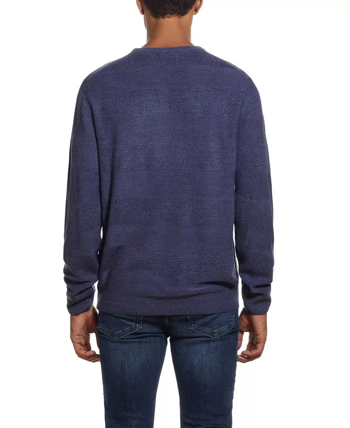 Suéter listrado masculino vintage à prova de intempéries, toque suave, azul, tamanho 3, extra grande
