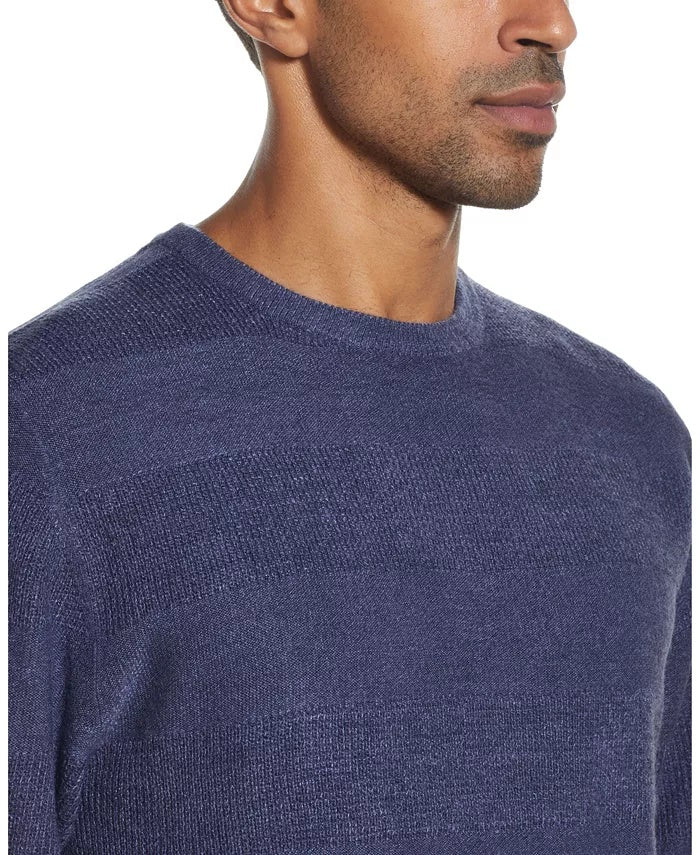 Suéter listrado masculino vintage à prova de intempéries, toque suave, azul, tamanho 3, extra grande