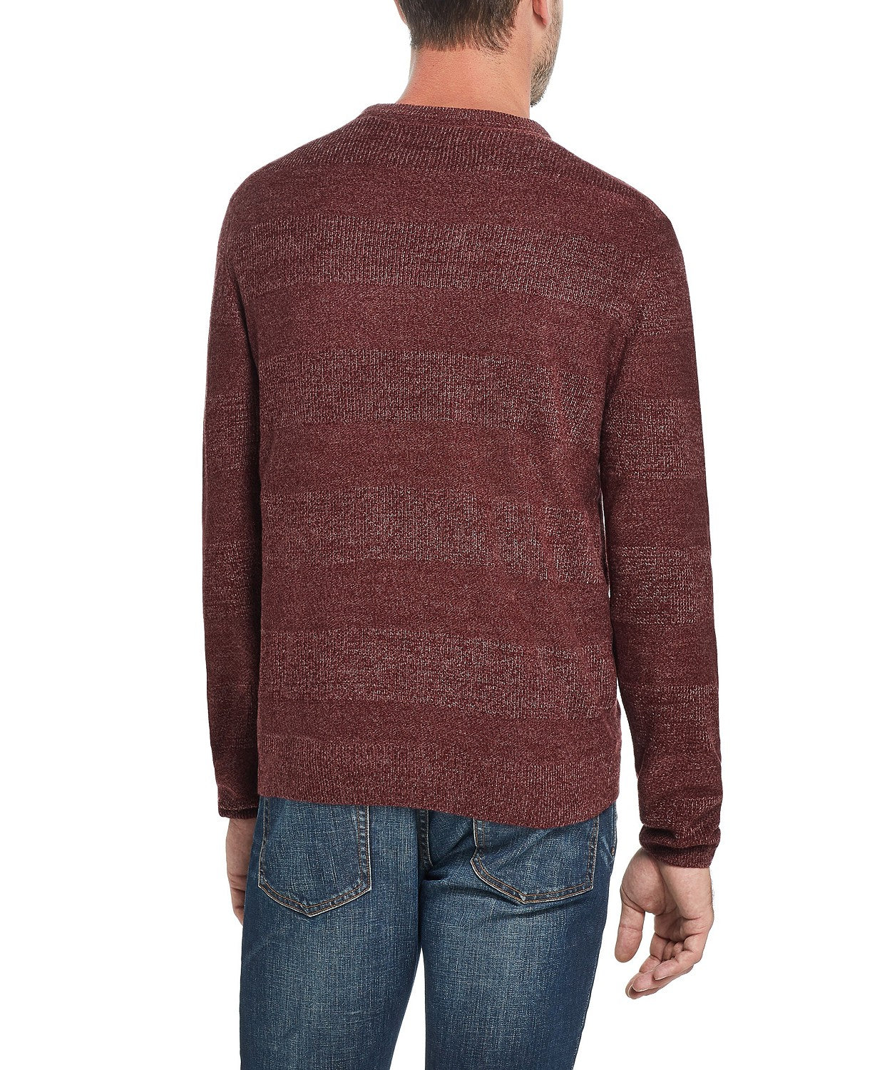 Suéter masculino à prova de intempéries com listras de toque suave e gola redonda, vinho, tamanho 3 extra grande