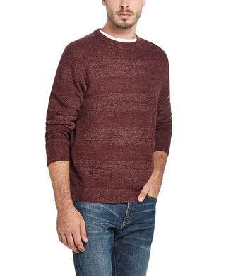 Suéter masculino à prova de intempéries com listras de toque suave e gola redonda, vinho, tamanho 3 extra grande