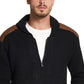 Swacket masculino vintage à prova de intempéries com zíper completo e remendos de camurça, preto, tamanho 3 extra grande