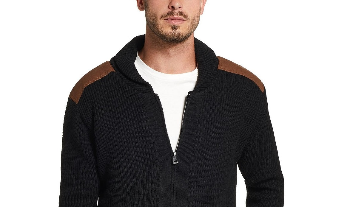 Swacket masculino vintage à prova de intempéries com zíper completo e remendos de camurça, preto, tamanho 3 extra grande