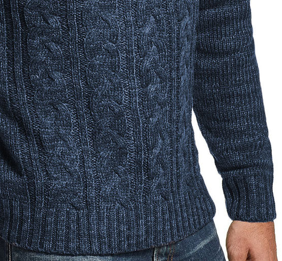 Suéter masculino vintage à prova de intempéries com zíper de um quarto, azul marinho, tamanho XXX-G