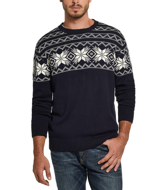 Suéter masculino impermeável com estampa de floco de neve, tamanho médio, azul marinho
