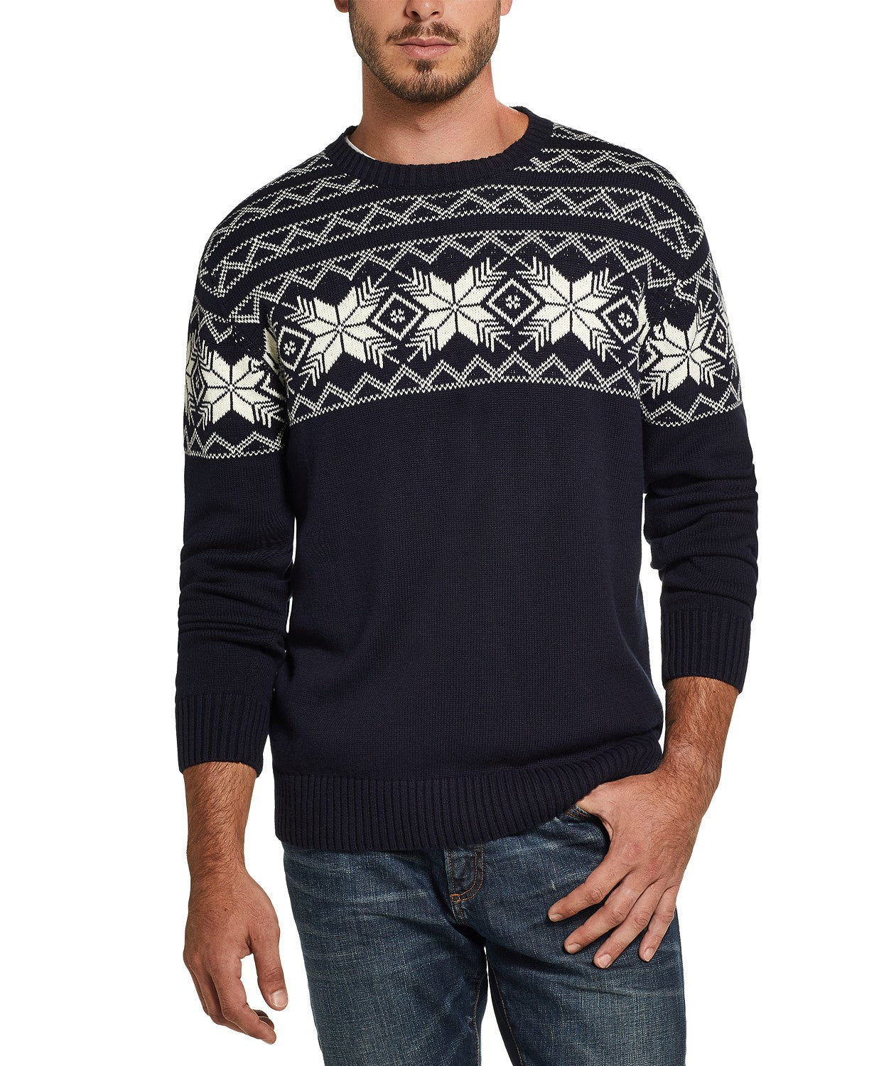 Suéter masculino vintage à prova de intempéries com estampa de floco de neve, azul marinho, tamanho XX-G