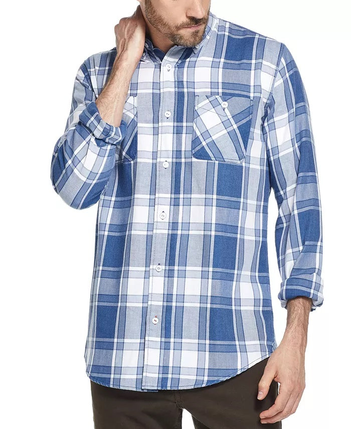 Camisa xadrez masculina vintage índigo azul à prova de intempéries tamanho XXG