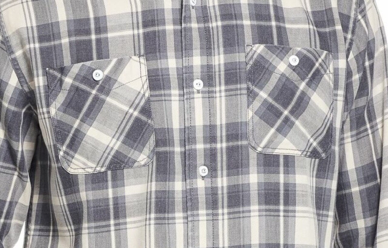 Camisa xadrez masculina vintage índigo azul à prova de intempéries, cinza, tamanho médio