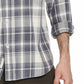 Camisa xadrez masculina vintage índigo azul à prova de intempéries, cinza, tamanho médio
