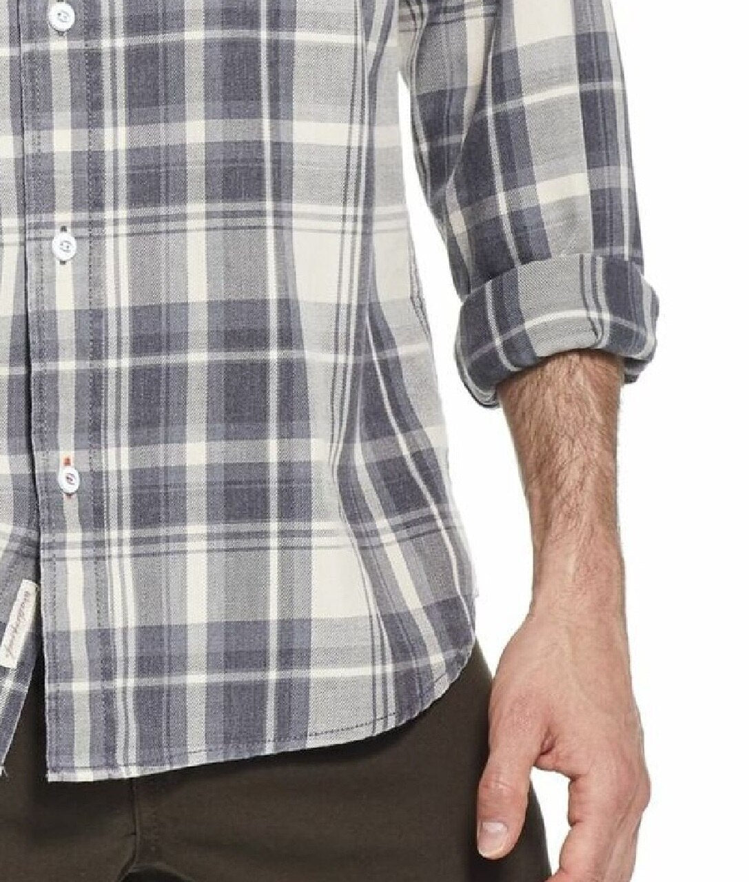 Camisa xadrez masculina vintage índigo azul à prova de intempéries, cinza, tamanho médio