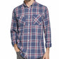 Camisa masculina vintage à prova de intempéries com botões frontais de flanela xadrez azul-marinho tamanho médio