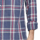 Camisa masculina vintage à prova de intempéries com botões frontais de flanela xadrez azul-marinho tamanho médio
