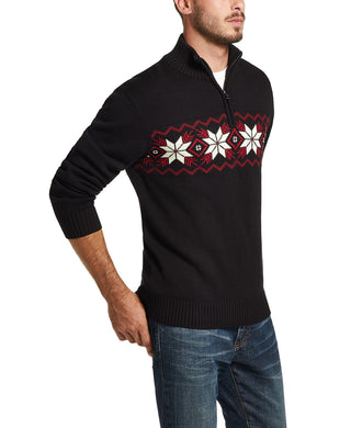 Suéter masculino impermeável com zíper de um quarto em floco de neve, preto, tamanho pequeno