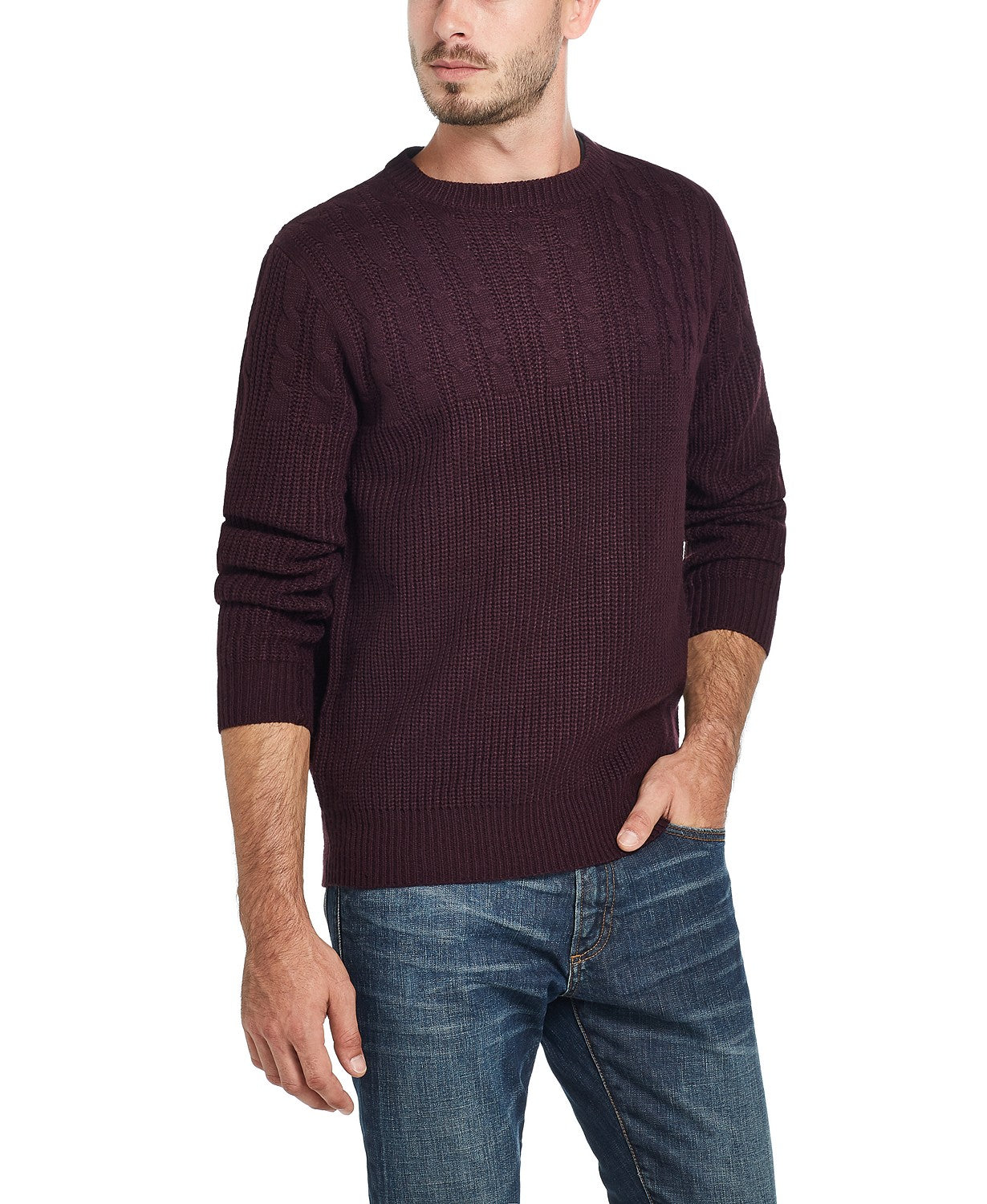 Suéter masculino vintage à prova de intempéries com gema de cabo, tamanho médio, vinho