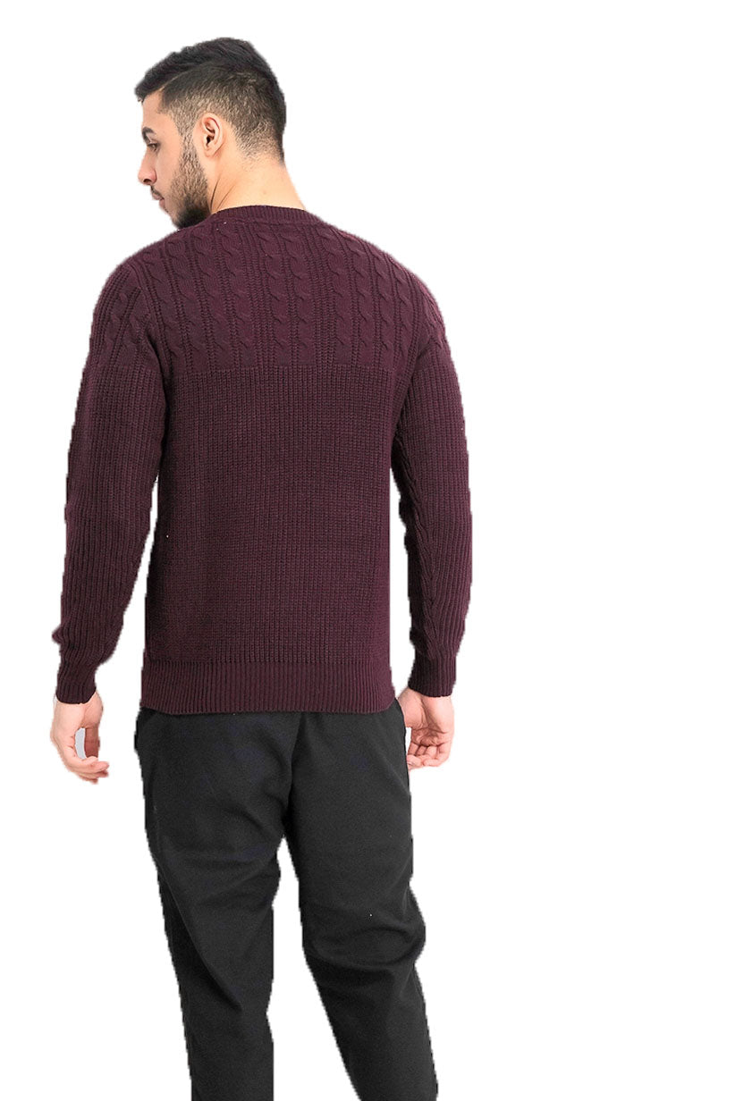 Suéter masculino Cable Yolk à prova de intempéries, vinho, tamanho 2, extra grande