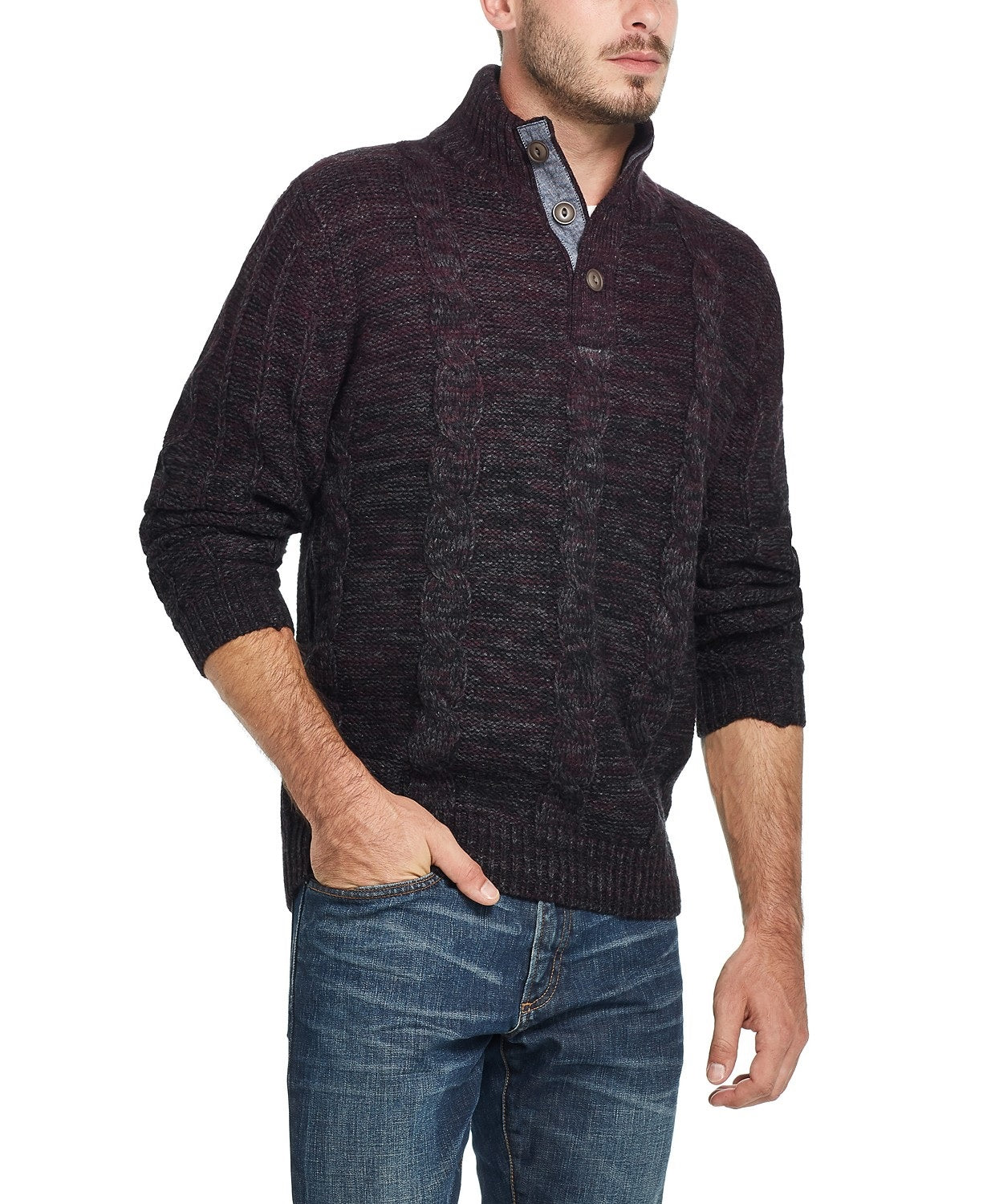 Suéter masculino vintage com decote falso e capuz, à prova de intempéries, vermelho escuro, tamanho pequeno
