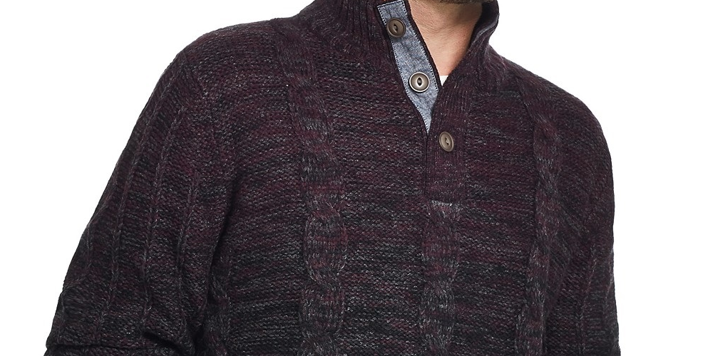 Suéter masculino vintage com decote falso e capuz, à prova de intempéries, vermelho escuro, tamanho pequeno
