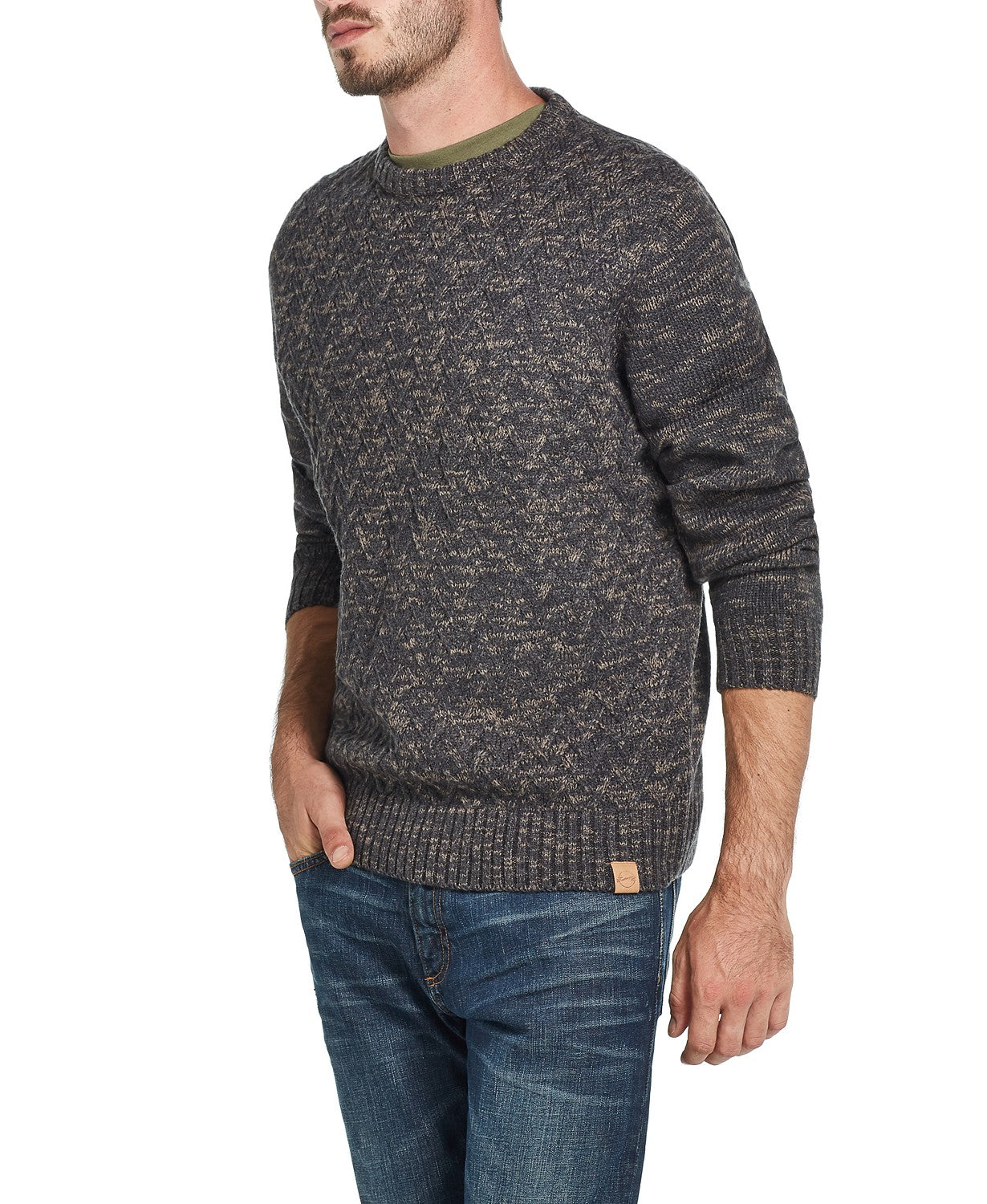 Suéter vintage masculino resistente às intempéries em ponto cruz marrom tamanho 2 extra grande