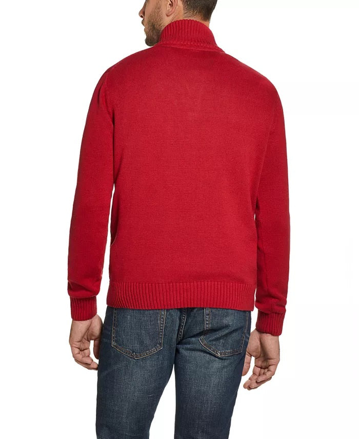 Suéter masculino xadrez Buffalo com zíper de um quarto, vintage e à prova de intempéries, vermelho, tamanho grande