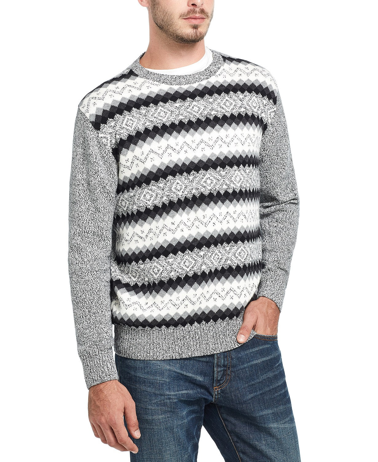 Suéter de esqui Fair Isle vintage masculino à prova de intempéries, cinza, tamanho 2, extra grande