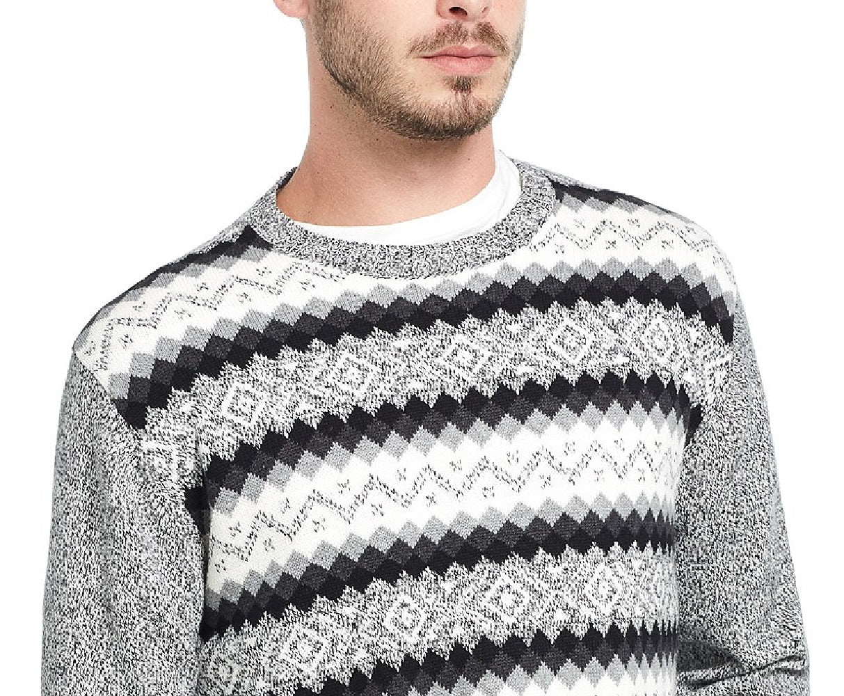 Suéter de esqui Fair Isle vintage masculino à prova de intempéries, cinza, tamanho 2, extra grande