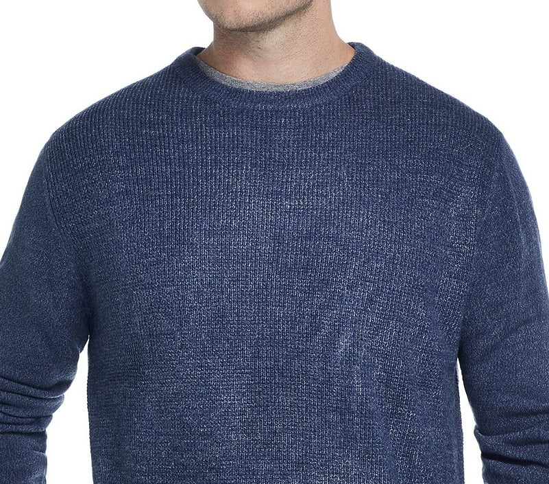 Suéter masculino vintage de malha waffle à prova de intempéries, azul, tamanho grande
