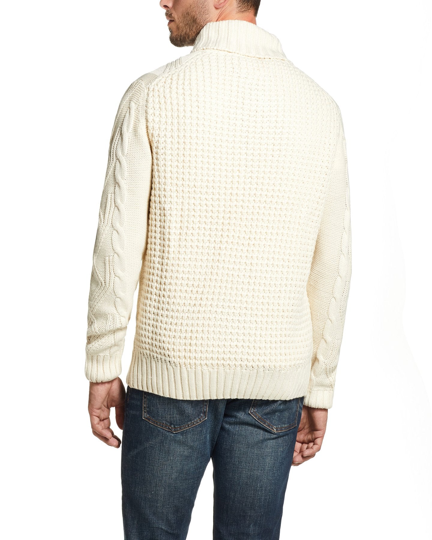 Suéter masculino à prova de intempéries estilo pescador com gola xale e tamanho pequeno