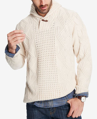 Suéter masculino à prova de intempéries estilo pescador com gola xale e tamanho pequeno