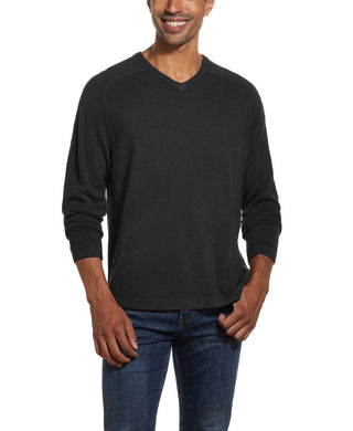 Suéter masculino impermeável com decote em V e toque suave, preto, tamanho pequeno