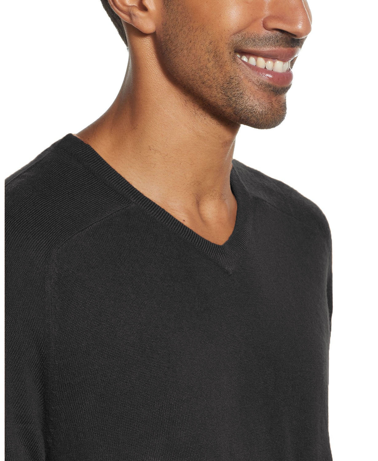 Suéter masculino impermeável com decote em V e toque suave, preto, tamanho pequeno