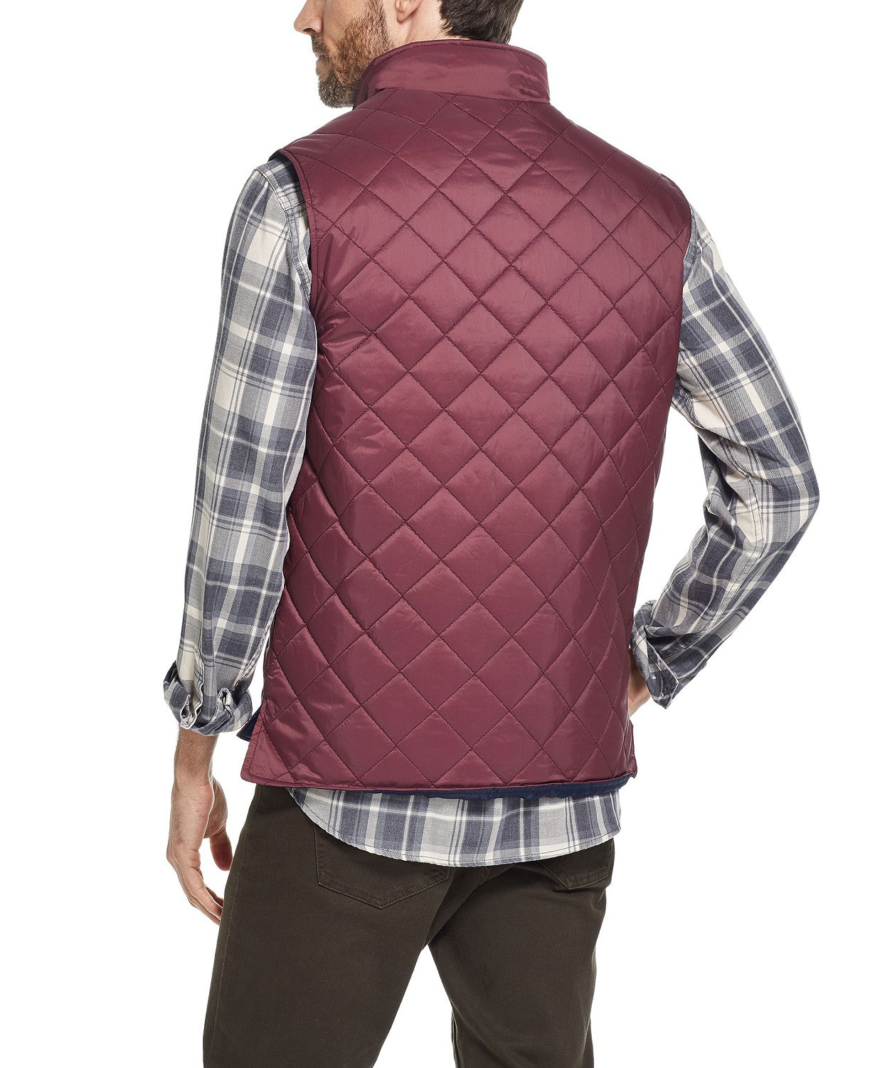 Colete acolchoado masculino à prova de intempéries com estampa de diamante, tamanho 3, vinho, extra grande
