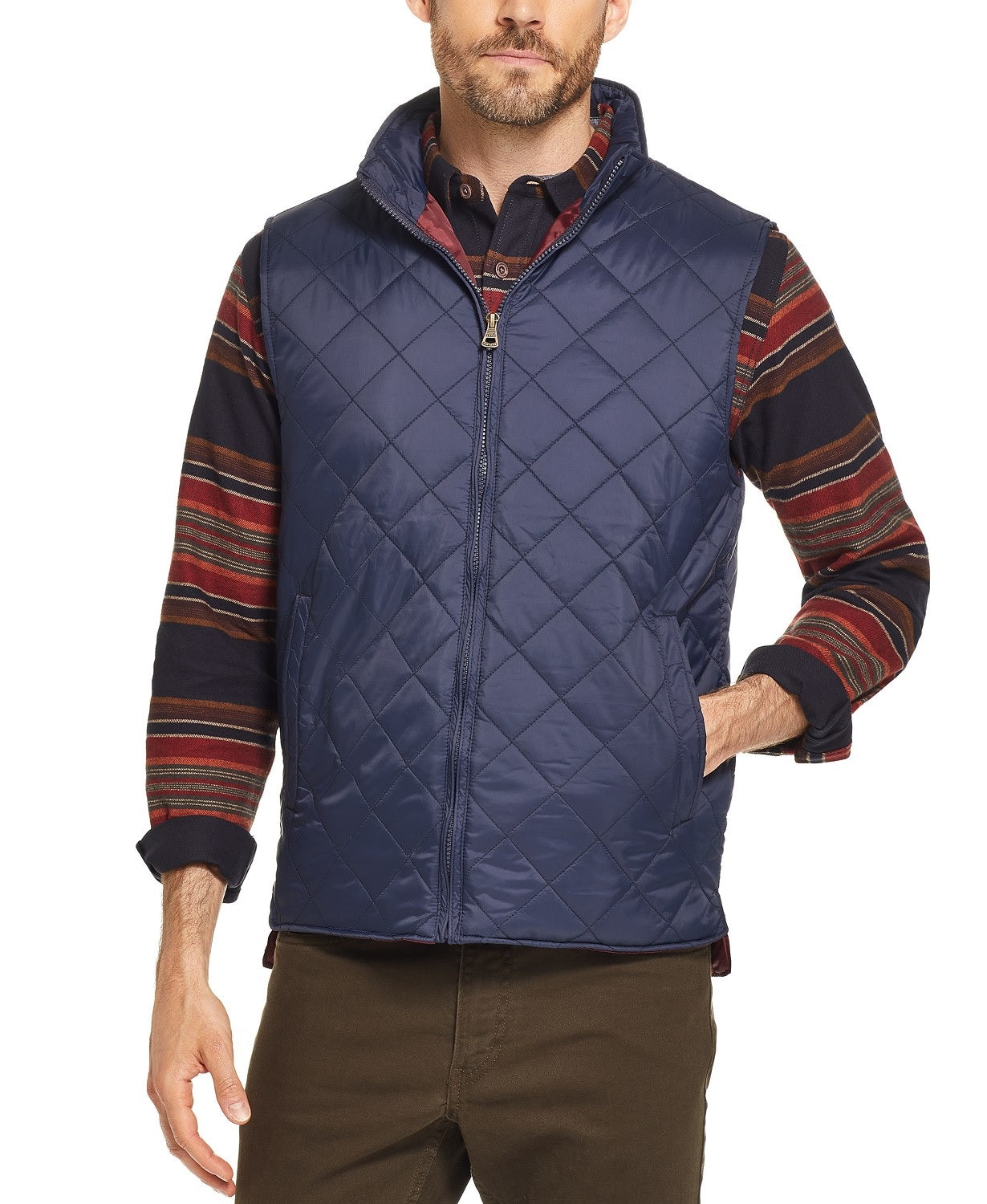 Colete acolchoado masculino vintage à prova de intempéries com losangos, azul-marinho, tamanho 3, extra grande