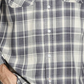 Camisa xadrez de flanela explodida vintage masculina à prova de intempéries, cinza, tamanho pequeno