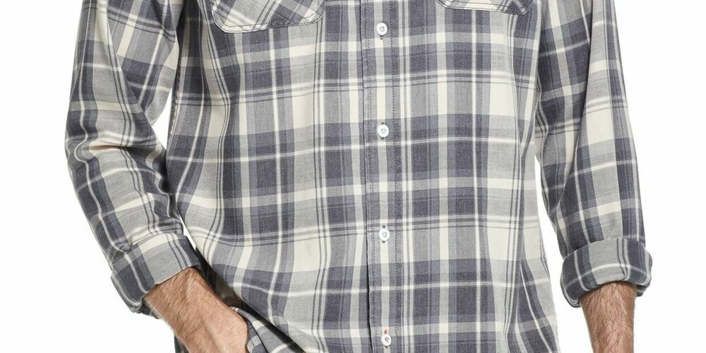 Camisa xadrez de flanela explodida vintage masculina à prova de intempéries, cinza, tamanho pequeno