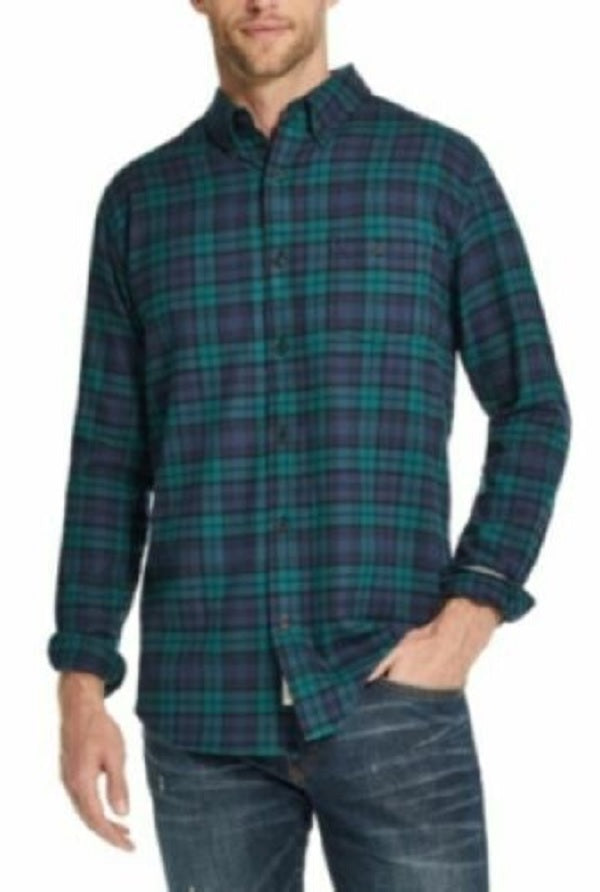 Camisa xadrez masculina de flanela antiga escovada vintage à prova de intempéries, preta, tamanho médio