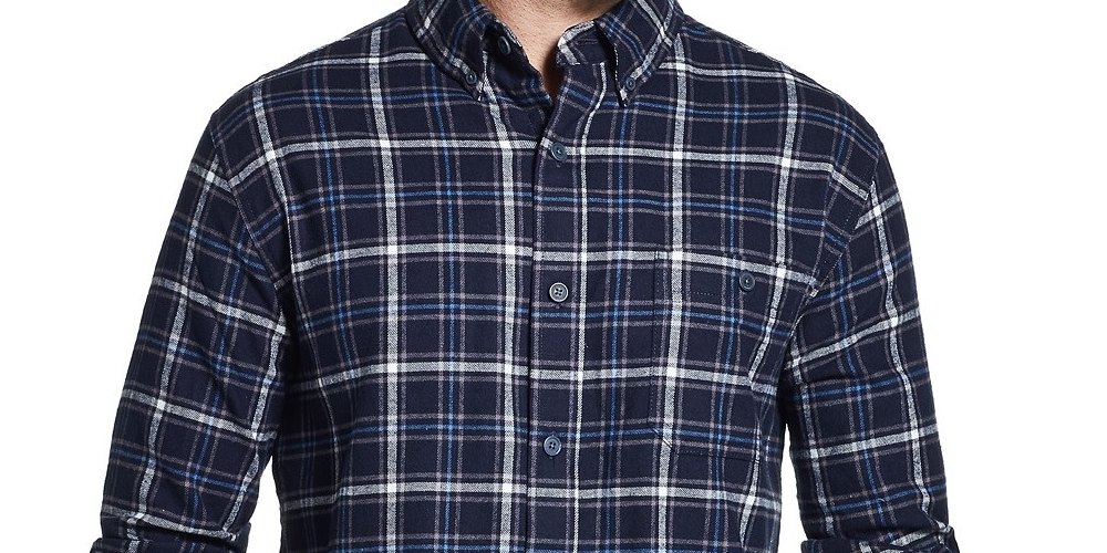 Camisa de flanela escovada vintage masculina à prova de intempéries, tamanho pequeno, azul marinho
