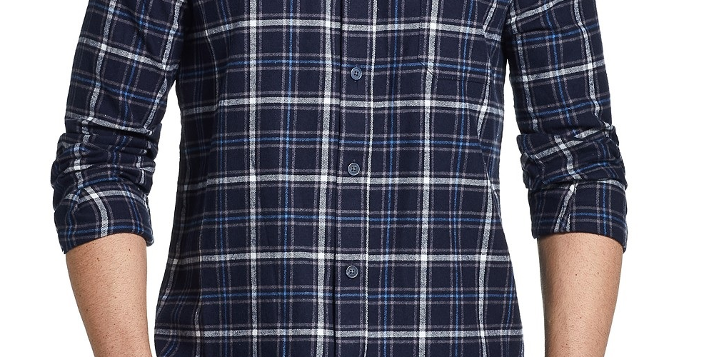 Camisa de flanela escovada vintage masculina à prova de intempéries, tamanho pequeno, azul marinho