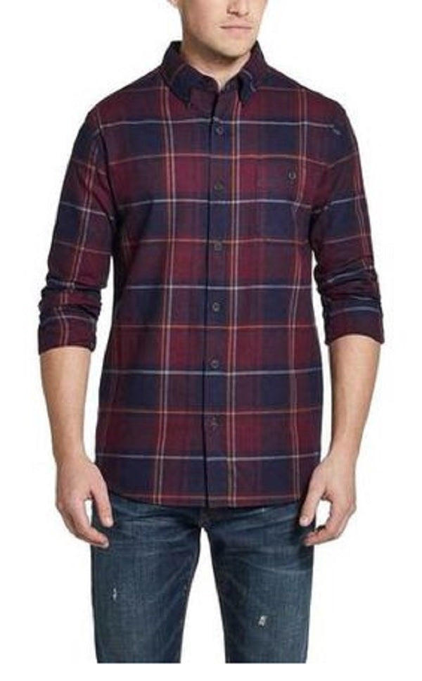 Camisa de flanela escovada vintage masculina à prova de intempéries, vermelha, tamanho pequeno