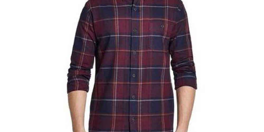 Camisa de flanela escovada vintage masculina à prova de intempéries, vermelha, tamanho pequeno