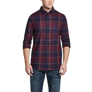 Camisa xadrez masculina de flanela antiga escovada à prova de intempéries, tamanho 2 extra grande, cor sangue de boi