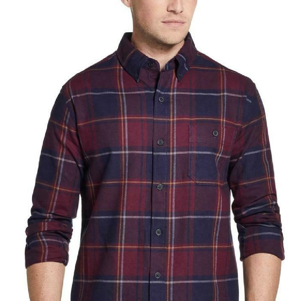Camisa xadrez masculina de flanela antiga escovada à prova de intempéries, tamanho 2 extra grande, cor sangue de boi
