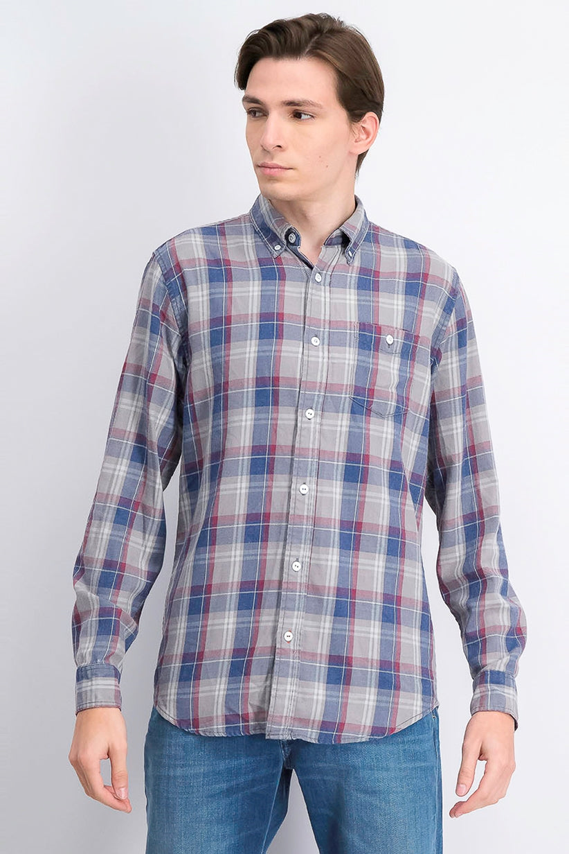 Camisa xadrez masculina à prova de intempéries, azul-pomba, tamanho 3 extra grande
